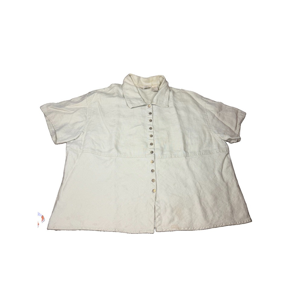 J. Jill White Textured Linen Button Down Shirt Sz Medium Minimalist Blouse